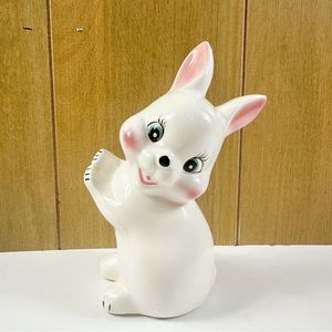 Vintage Bunny Coin Bank Kitsch Taiwan MCM Rare Anthropomorphic White Pink